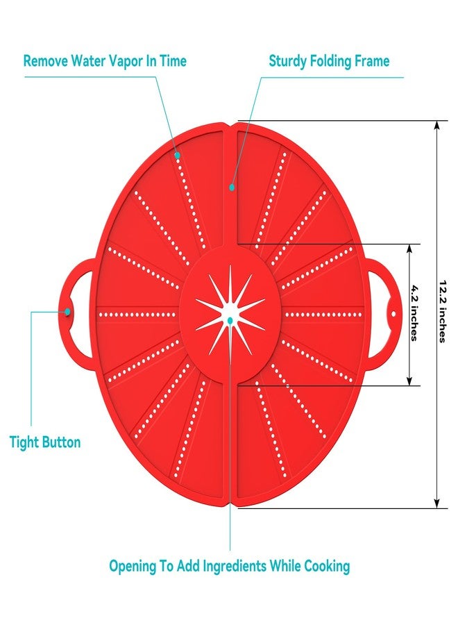 HWXQJJHONEY Silicone Splatter Screen for Frying Pan, Foldable Splash Guard, Multi-Use Grease Splatter Guard,Heat-Resistant Trivet Mat, 12" Non-Stick Oil Splatter Guard, Dishwasher Safe, BPA Free-red - Image 2
